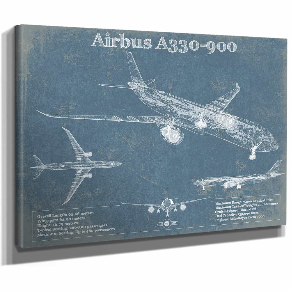 Airbus A330-900 Vintage Aviation Blueprint Print - Custom Pilot Name Can Be Added