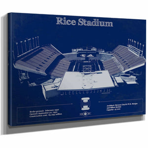 Rice Owls Wall Art - Vintage Rice Stadium Blueprint Art Print