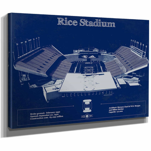 Rice Owls Wall Art - Vintage Rice Stadium Blueprint Art Print