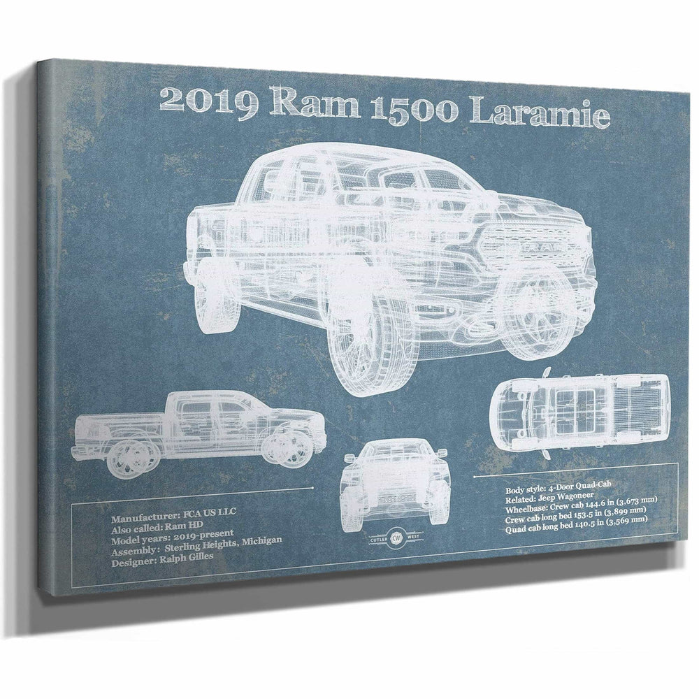 Dodge Ram 1500 Laramie 2019 Vintage Blueprint Auto Print