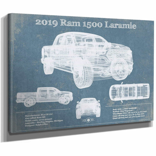 Dodge Ram 1500 Laramie 2019 Vintage Blueprint Auto Print