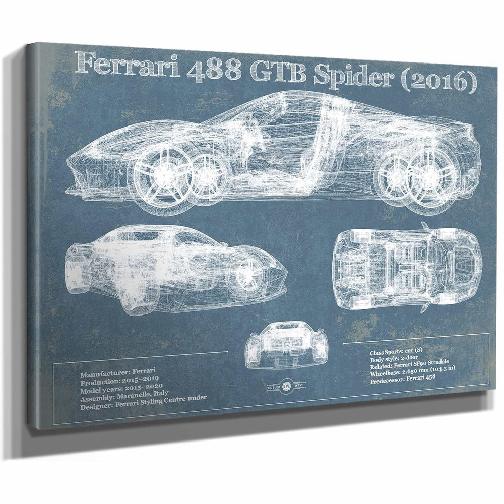 Ferrari 488 GTB Spider (2016) Blueprint Vintage Auto Print