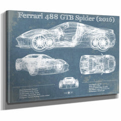 Ferrari 488 GTB Spider (2016) Blueprint Vintage Auto Print