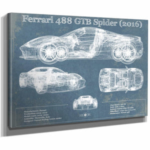 Ferrari 488 GTB Spider (2016) Blueprint Vintage Auto Print