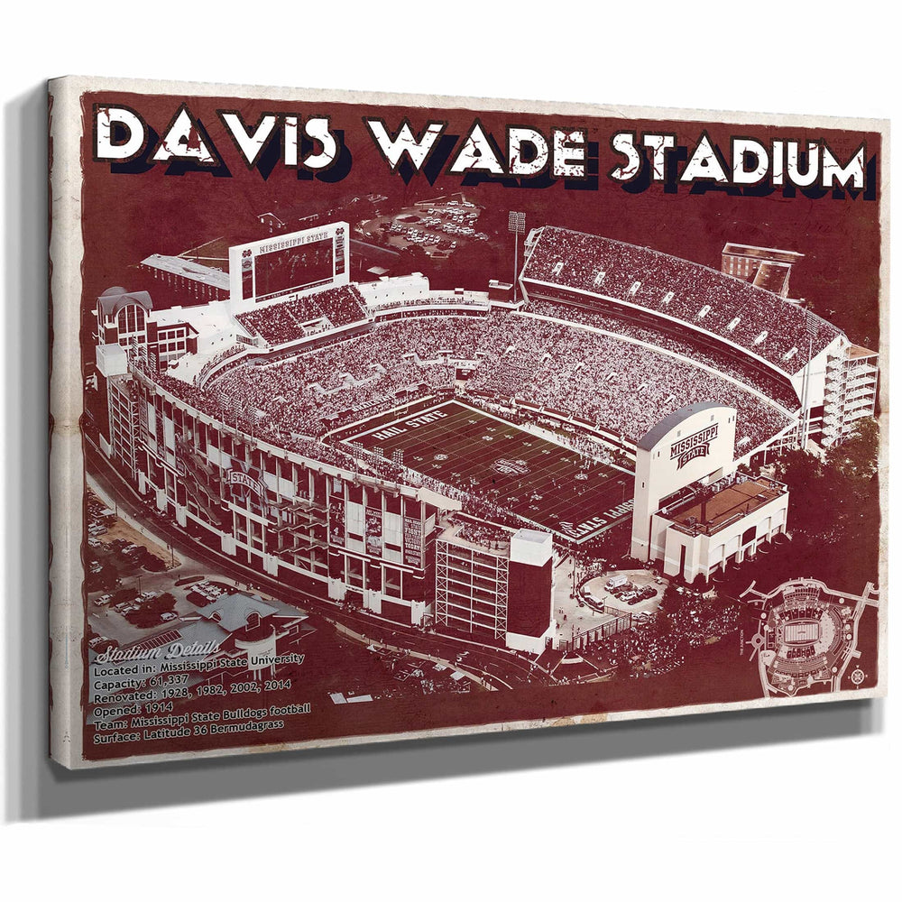 Davis Wade Stadium -  Mississippi State Football Vintage Art Print