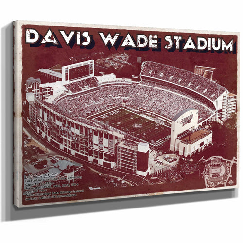 Davis Wade Stadium -  Mississippi State Football Vintage Art Print