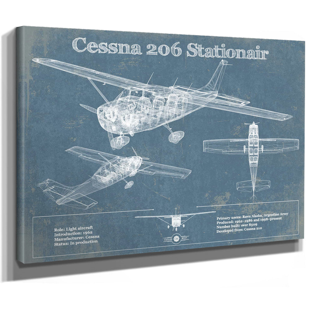 Cessna 206 Stationair Vintage Blueprint Airplane Print