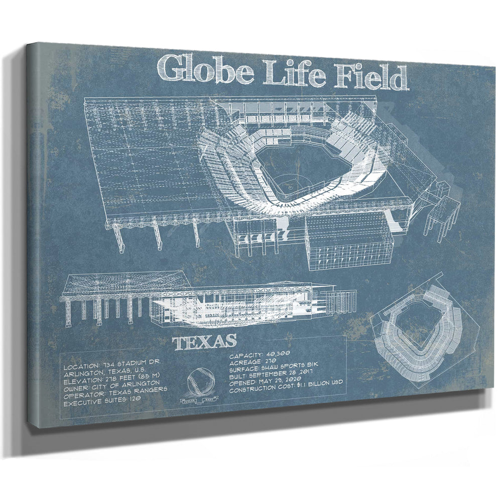 Texas Rangers -  Globe Life Field Vintage Stadium Baseball Print