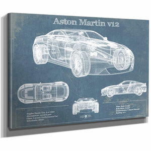 Aston Martin V12 Blueprint Vintage Auto Print
