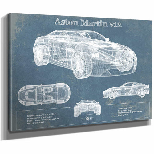 Aston Martin V12 Blueprint Vintage Auto Print