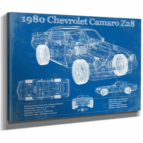 1980 Chevrolet Camaro Z28 Vintage Blueprint Auto Print