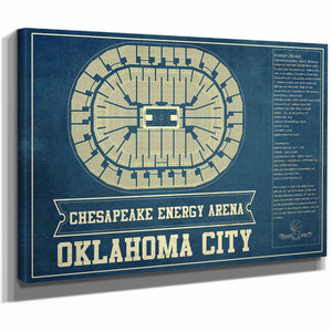 Oklahoma City Thunder - Chesapeake Energy Arena Vintage Basketball Blueprint NBA Team Color Print