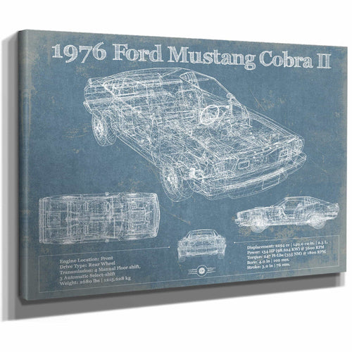 1976 Ford Mustang Cobra II Blueprint Vintage Auto Print