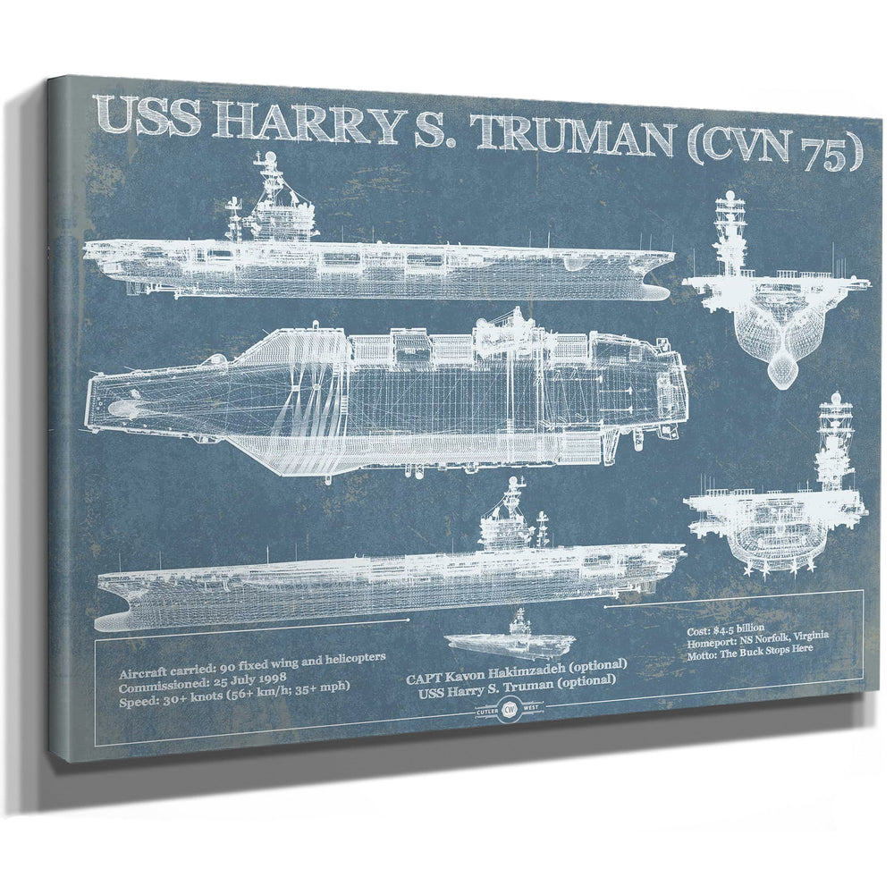 USS Harry S. Truman (CVN 75) Aircraft Carrier Blueprint Original Military Wall Art