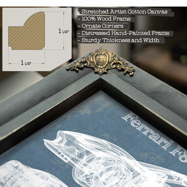 Ferrari F8 Tributo (2019) Blueprint Vintage Auto Print