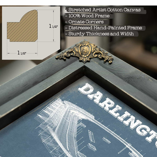 Darlington Raceway Charcoal Blueprint NASCAR Race Track Print