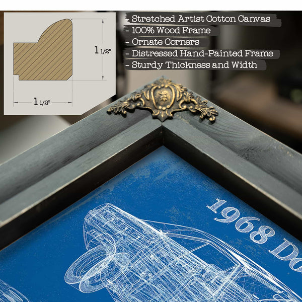 1968 Dodge Charger Vintage Blueprint Auto Print