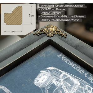 Porsche Cayman 718 T 2018 Vintage Blueprint Auto Print