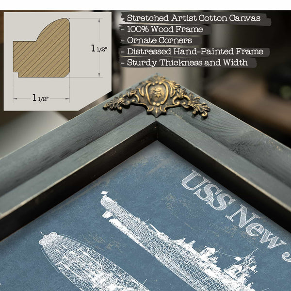 USS New Jersey (BB-62) Battleship Blueprint Original Military Wall Art - Customizable