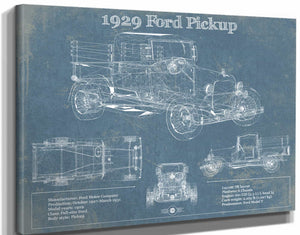 14" x 11" / Stretched Canvas Wrap Cutler West 1929 Ford Model A Pickup Vintage Blueprint Auto Print