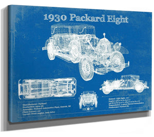 14" x 11" / Stretched Canvas Wrap Cutler West 1930 Packard Eight Vintage Blueprint Auto Print