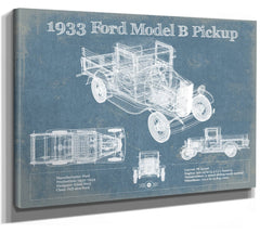 14" x 11" / Stretched Canvas Wrap Cutler West 1933 Ford Model B Pickup Vintage Blueprint Auto Print