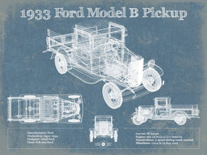 14" x 11" / Unframed Cutler West 1933 Ford Model B Pickup Vintage Blueprint Auto Print