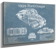14" x 11" / Stretched Canvas Wrap Cutler West 1939 Ford Coupe Vintage Blueprint Auto Print
