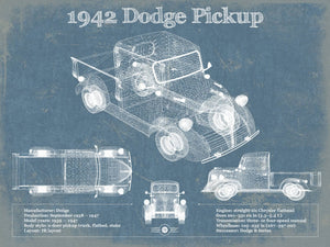 14" x 11" / Unframed Cutler West 1942 Dodge Pickup Vintage Blueprint Auto Print