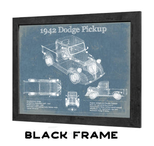 20" x 16" / Black Frame Cutler West 1942 Dodge Pickup Vintage Blueprint Auto Print