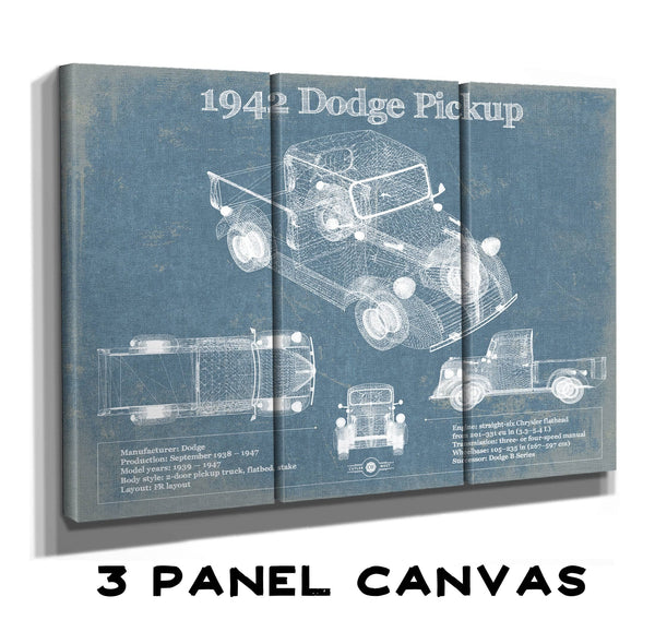 36" x 24" / 3 Panel Canvas Wrap Cutler West 1942 Dodge Pickup Vintage Blueprint Auto Print