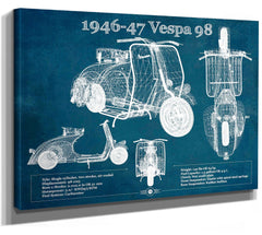 14" x 11" / Stretched Canvas Wrap Cutler West 1946-47 Vespa 98 Vintage Blueprint Auto Print