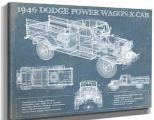 14" x 11" / Stretched Canvas Wrap Cutler West 1946 Dodge Power Wagon X Cab Vintage Blueprint Auto Print