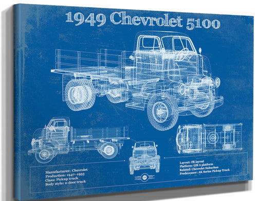 14" x 11" / Stretched Canvas Wrap Cutler West 1949 Chevrolet 5100 Coe Tow Vintage Blueprint Auto Print