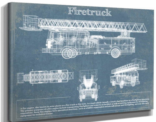 14" x 11" / Stretched Canvas Wrap Cutler West 1950 Fire Truck Vintage Blueprint Auto Print