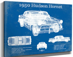 14" x 11" / Stretched Canvas Wrap Cutler West 1950 Hudson Hornet Vintage Blueprint Auto Print