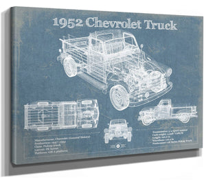 14" x 11" / Stretched Canvas Wrap Cutler West 1952 Chevrolet Truck Blueprint Vintage Auto Print