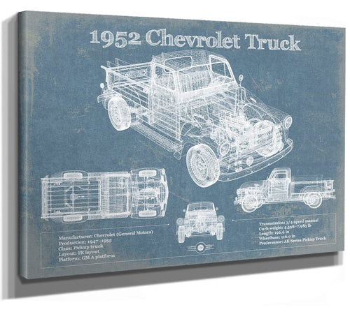14" x 11" / Stretched Canvas Wrap Cutler West 1952 Chevrolet Truck Blueprint Vintage Auto Print