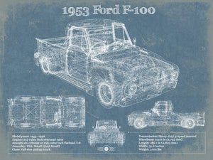 14" x 11" / Unframed Cutler West 1953 Ford F-100 Light-duty Pickup Truck Vintage Blueprint Auto Print