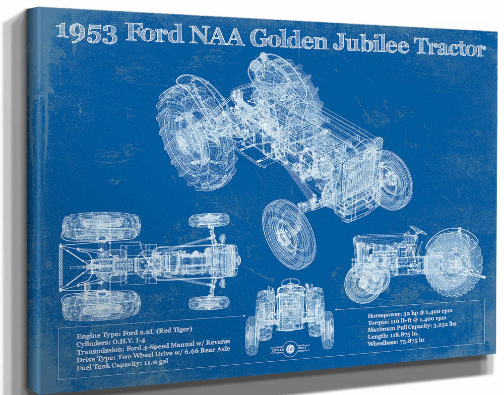 14" x 11" / Stretched Canvas Wrap Cutler West 1953 Ford NAA Golden Jubilee Blueprint Vintage Tractor Patent Print
