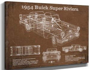 14" x 11" / Stretched Canvas Wrap Cutler West 1954 Buick Super Riviera Vintage Blueprint Auto Print