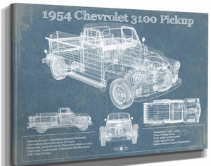 14" x 11" / Stretched Canvas Wrap Cutler West 1954 Chevrolet 3100 Pickup Vintage Blueprint Truck Print