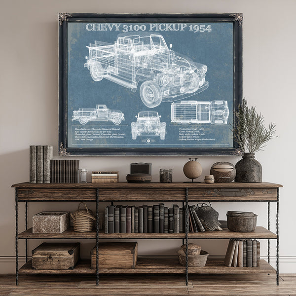 1954 Chevrolet 3100 Blueprint Truck Print canvas print size guide 24x18 36x24 48x36 inches