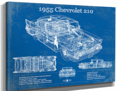 14" x 11" / Stretched Canvas Wrap Cutler West 1955 Chevrolet 210 4 Door Sedan Vintage Blueprint Auto Print