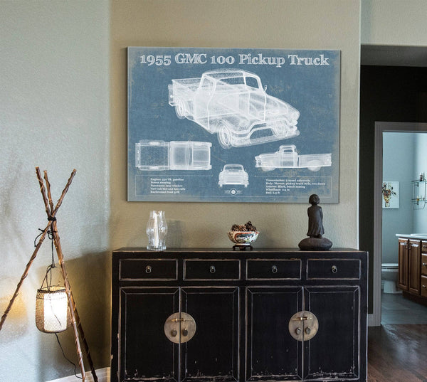 Cutler West 1955 GMC 100 Pickup Truck Vintage Blueprint Auto Print