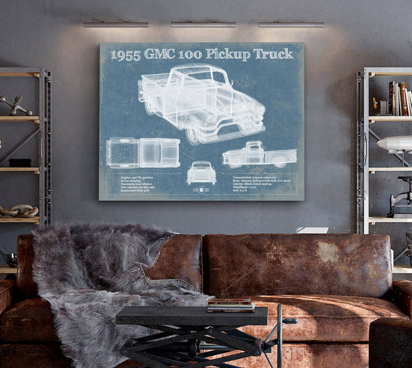 Cutler West 1955 GMC 100 Pickup Truck Vintage Blueprint Auto Print