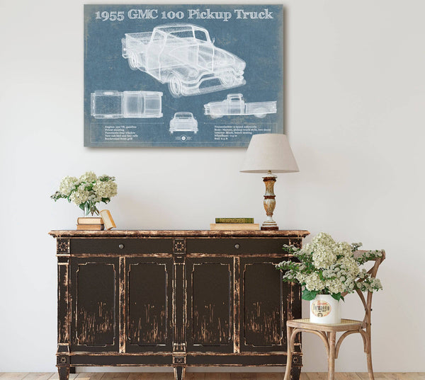 Cutler West 1955 GMC 100 Pickup Truck Vintage Blueprint Auto Print