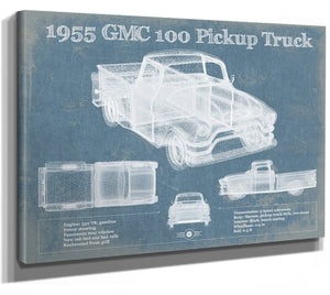 14" x 11" / Stretched Canvas Wrap Cutler West 1955 GMC 100 Pickup Truck Vintage Blueprint Auto Print