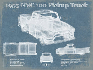 14" x 11" / Unframed Cutler West 1955 GMC 100 Pickup Truck Vintage Blueprint Auto Print