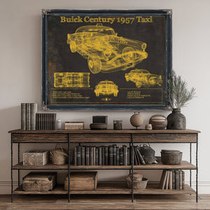 1957 Buick Century Taxi Blueprint Dark Art Print canvas print size guide 24x18 36x24 48x36 inches